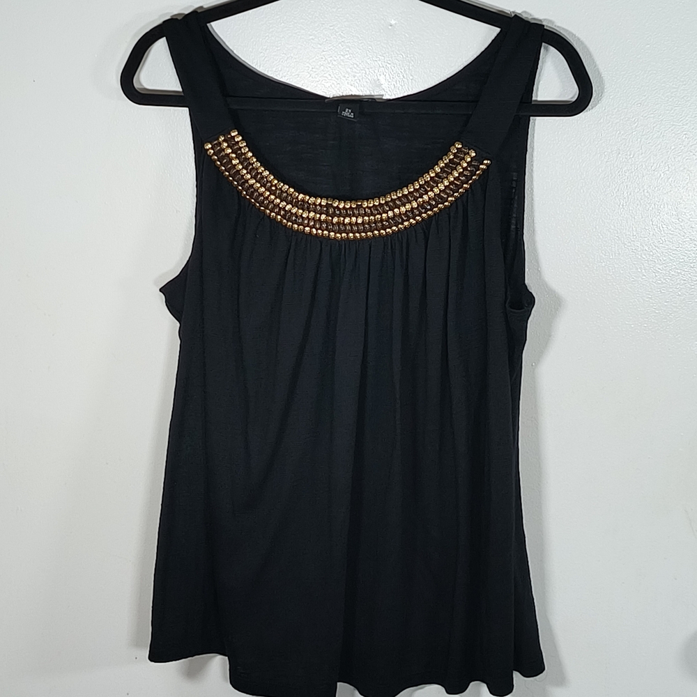 Alyx Woman: Black Sleeveless Loose Fit Top with Gold Accents Women's Size 2X
